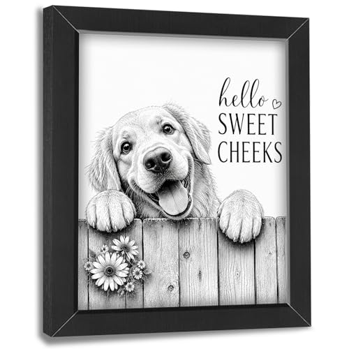 Funny Bathroom Wall Art Framed Dog Bathroom Decor, Black and White Animal Canvas Print Picture Farmhouse Toilet Signs for Home Restroom, Black, 8"x10"