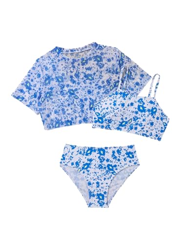 Milumia Girl's 3 Piece Bikini Set All Over Spaghetti Strap Swimsuit with Cover Up