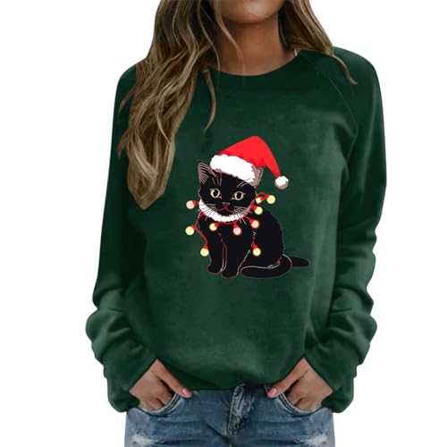 Sweat-shirt de noël vert à manches longues raglan coupe décontractée pour femme L