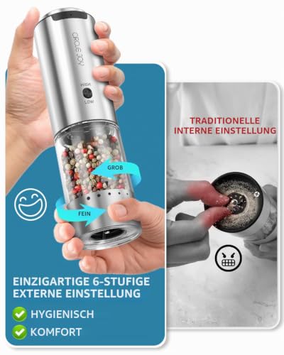 CIRCLE JOY Wiederaufladbares Elektrische Salz und Pfeffermühle 2er Set aus Edelstahl mit 2-in-1 Ladestation, 95ml Behälter… – Ansicht 3