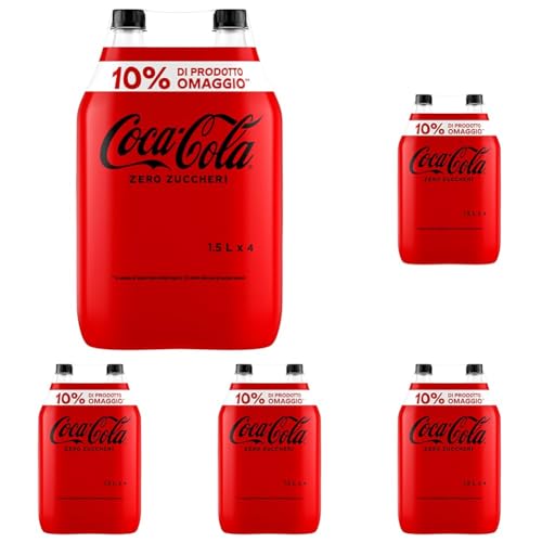 Coca-Cola Zero Zuccheri, Tutto il Gusto della Formula Coca-Cola Senza Calorie, Bottiglia 100% riciclabile - 4 Bottiglie da 1,5 L (Confezione da 5)