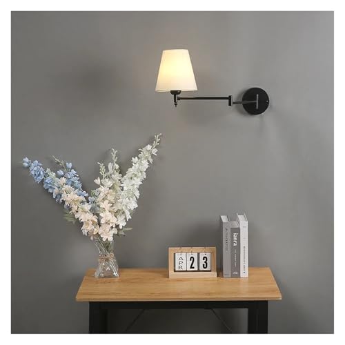 Lámpara de pared LED dorada con brazo oscilante y pantalla de tela 5