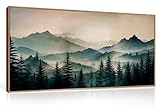 HPNIUB Large Green Mountain Framed Canvas Wall Art,Foggy Forest Wall Decor,Modern Watercolor Boho Pine Tree Wall Painting,Nature Mountains Landscape Art Print for Living Room,Bedroom,Office-20 x40