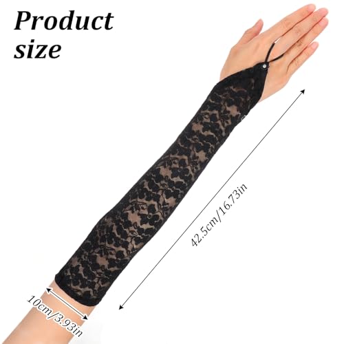 2 Pcs Black Lace Glove, Elegant Long Women Floral Lace Sleeves, Soft Delicate Long Fingerless Lacy Gloves, Portable Elbow Lacy Arm Sleeves for Dinner Wedding Opera Tea Cocktail Parties2