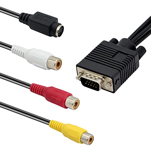 MEIRIYFA Câble VGA vers RCA, VGA 15 broches mâle vers TV S-Vidéo 3 RCA AV TV Out Cable Adaptateur Convertisseur S-Vidéo 3 RCA Out Cable pour PC Ordinateur