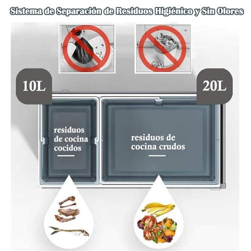 Image of jxgzyy Pull Out Kitchen Bin 10L+20L Sliding Double Trash Can with Lid Under Cabinet Categorize Garbage Easy to Disassemble Kitchen Recycling Trash Container Bin, Gray