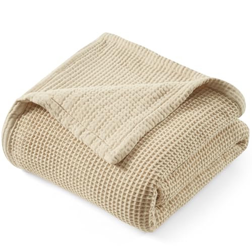 PHF Reversible Waffle & Muslin Blanket 100% Cotton 400GSM Twin Size 66