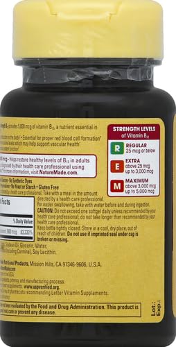 Image of Nature Made Maximum Strength Vitamin B12 5000 mcg, Dietary Supplement for Energy Metabolism Support, 60 Softgels, 60 Day Supply (Pack of 3)