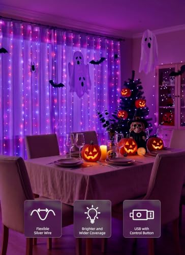 Image of Brightown 300 LED Fairy Curtain Lights, 9.8ft x 9.8ft Curtain String Lights