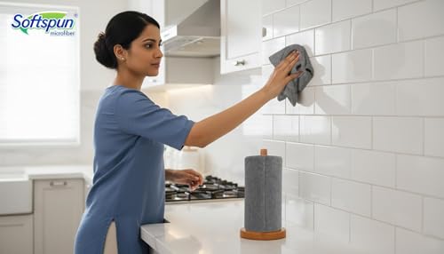 Image of SOFTSPUN Microfiber Cleaning Roll -50 Quick Wipes, 10X Cheaper Than Paper Kitchen Roll Reusable & Lint-Free Cloth for Kitchen, Glass & Home Cleaning | 25x25 cm (Grey)