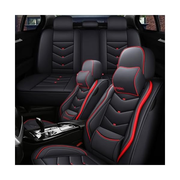5 Seat Covers for Jeep Gladiator 2020-2024 Leather Waterproof Breathable Car Seat Covers, Interior Accessories Seat Cover Cushion Airbag Compatible (Black&Red, Luxury)