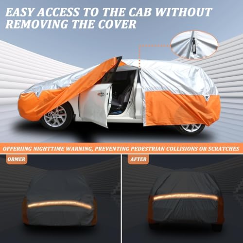Image of Tecoom Waterproof All Weather Hatchback Car Cover, Universal Full Exterior Cover with Detachable Gust Straps, Fit for Toyota Corolla, Ford Focus, Chevrolet Sonic (160 inch-172 inch)