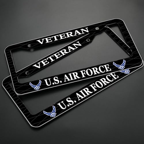 Image of 2PCS License Plate Frames for Veteran U.S.Air Force,Car License Plate Bracket Holder, Premium Aluminum Alloy Weather Proof License Plate Covers with Screw Caps Cover Set Car Accessories