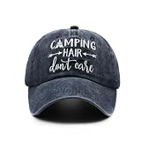 Waldeal Women's Embroidered Camping Hair Don't Care Hat Washed Cotton Cap Navy