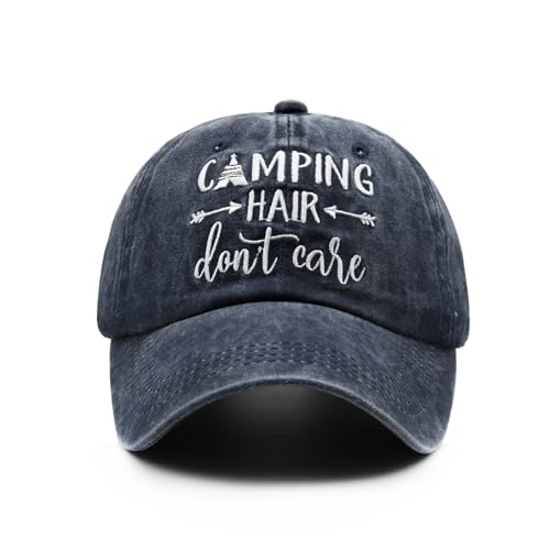 Waldeal Women's Embroidered Camping Hair Don't Care Hat Washed Cotton Cap Navy