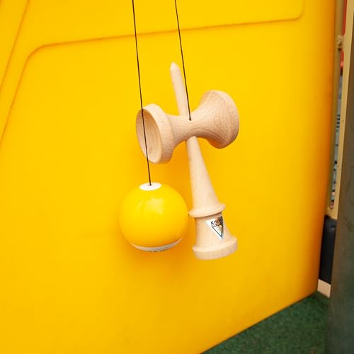 Image of KROM - Kendama Toy POP LOL Yellow - High Wood Quality - Extra Strong - for Beginner and Pro - Gift Pack : Extra String + Stickers