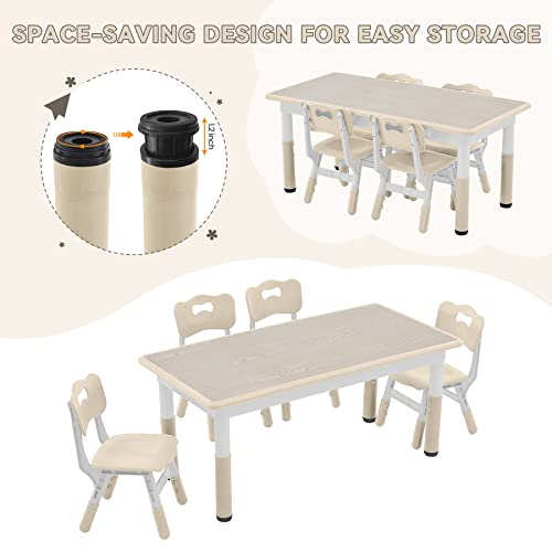Gitawusa Kids Study Table And Chairs Set, Height Adjustable Toddler Table And Chair Set For Kids Ages 3-8, Graffiti Desktop Plastic Children Art Table With 4 Seats #TOP4