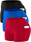 CADMUS Women's High Waist Workout Running Shorts with Pocket,3 Pack,09,Black,Blue,Red,Large