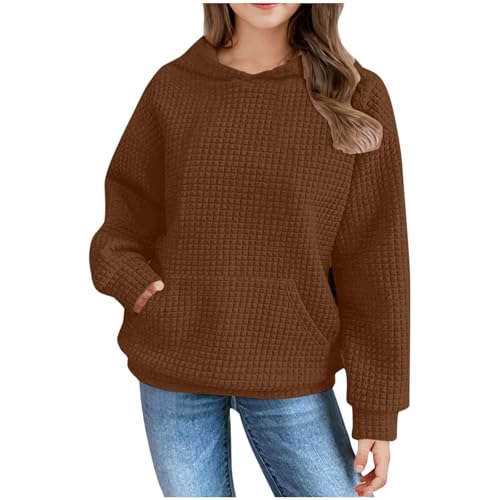 DDAPJ pyju Waffle Hoodies for Girls 2025 Fall Fashion Hooded Sweatshirts Long Sleeve Comfy Casual Pullover Tops with Pocket