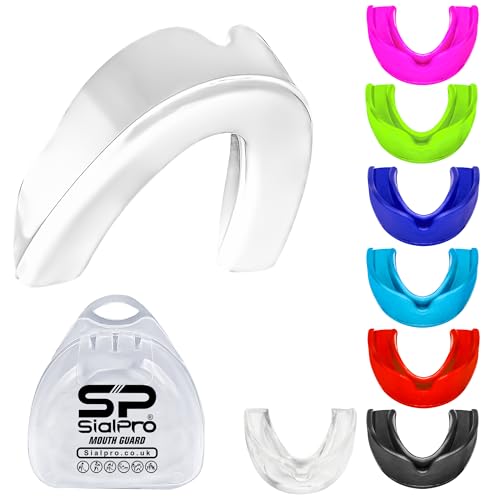 Mouthguards Slim Fit Adult Senior Mouldable Gum Shield with Case for Boxing Men MMA Rugby Hockey Basketball Muay Thai Kickboxing Football All Contact Sports(12+ Years, White)