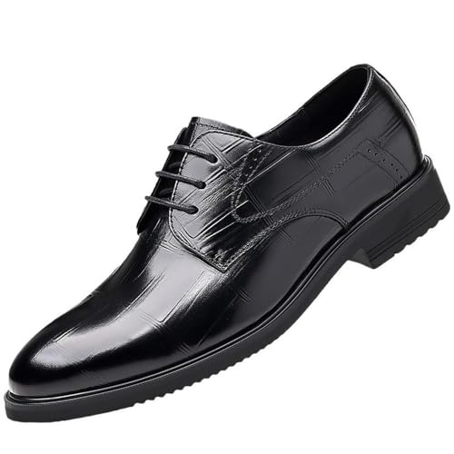 Men Classic Leather Oxford Dress Shoes Pointed Toe Brogue Lace Up Formal Wedding Business Comfortable Non Slip Stylish Durable Genuine Leather Low Top