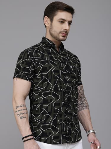 Image of Majestic Man Slim Fit Floral Printed Pure Cotton Casual Half Sleeve Shirt