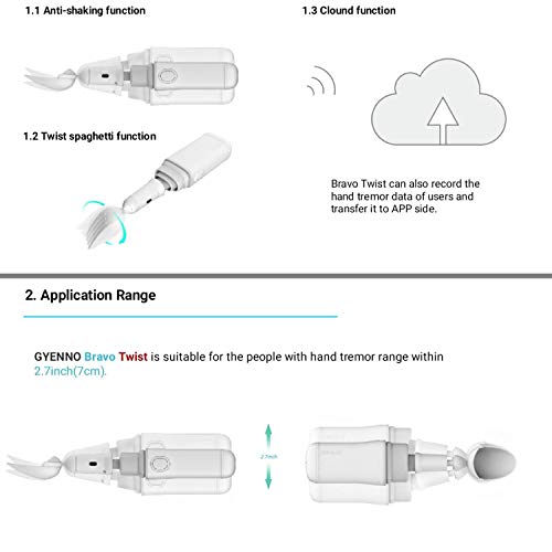 GYENNO Parkinson Spoon and Fork Functional Product for all kinds of meal 360 degree stabilization solution, offsetting 85% unwanted tremor (grey-white)
