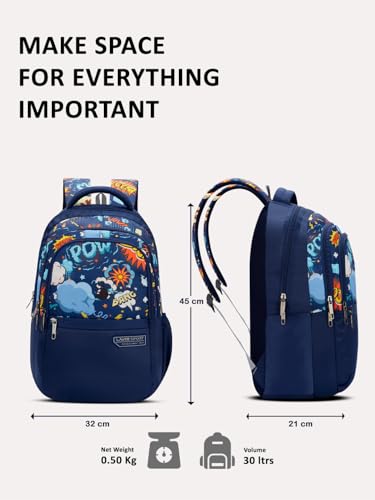 Image of Lavie Sport Boom 30L Navy Backpack |Organizer & Bottle Holder |Gift for Men, Women, Boys, Girls | Laptop Sleeve for School & College