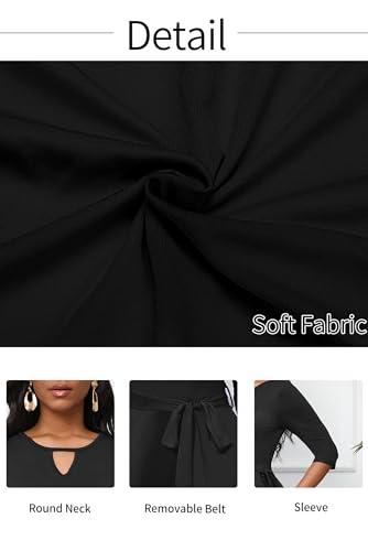 Image of CLOCOR Midi Dresses for Women Casual A-Line Fit and Flare Dress Crewneck 3 /4 Sleeve Keyhole Cocktail Party Church Dress