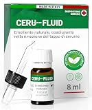 Gocce Auricolari Sciogli Tappo Cerume 8ml Ceru Fluid - Emolliente Naturale Coadiuvante con Contagocce Incluso - Formula 100% Naturale Made in Italy - Rimozione Accumuli di Cerume per Pulizia Orecchie