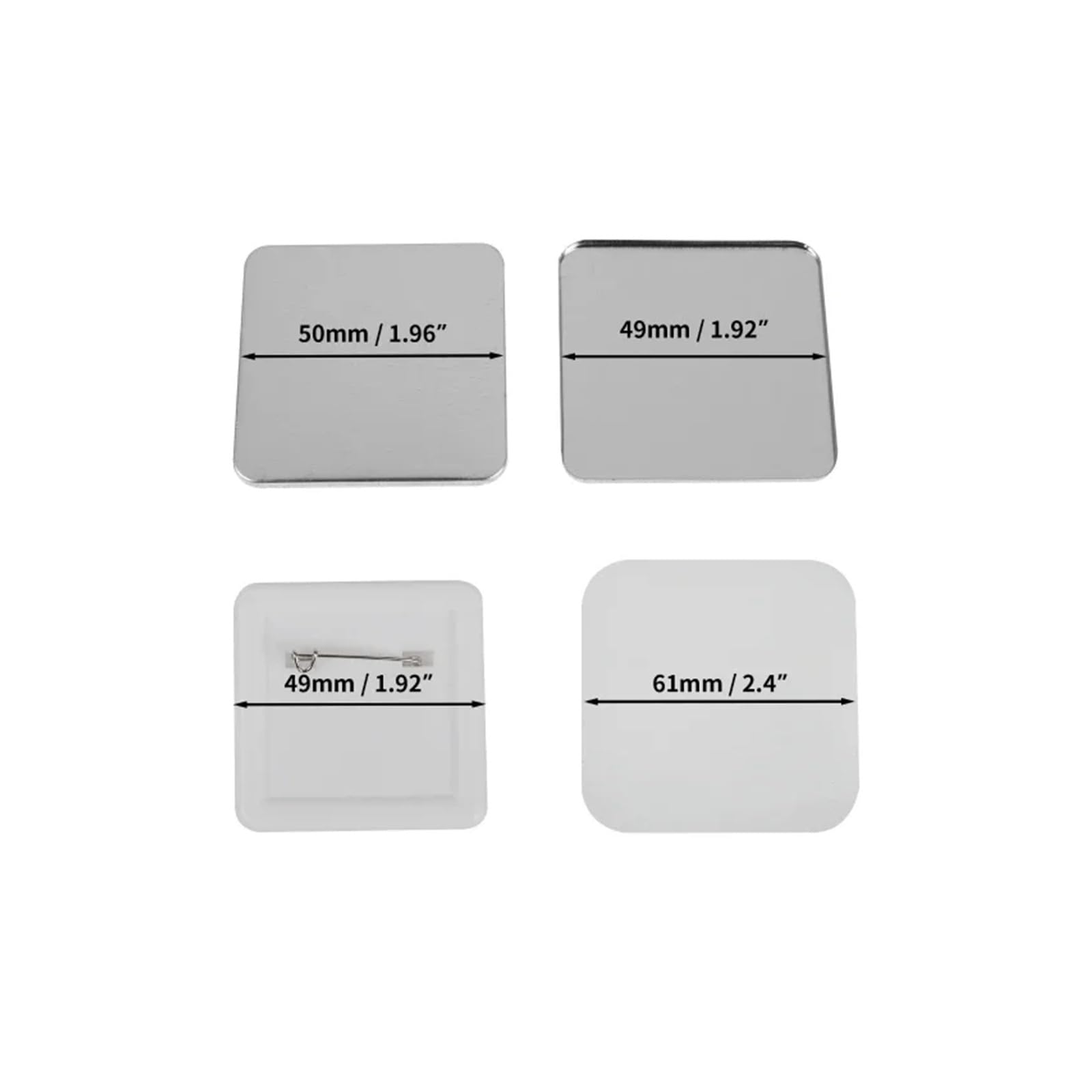 100 sztuk kwadratowych pustych przypinek DIY, materiał na przypinki, 50x50 mm, części do produkcji, materiały ​​pras dziurkujących Szerokie zastosowanie