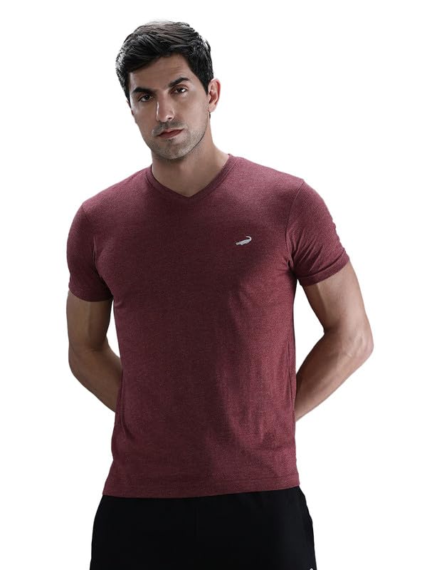 crocodile Men Solid Sport Fit T Shirt | Round Neck | Short Sleeve | Regular Length | Basic Casual Pull On Topwear Charcoal Melange-picture-24