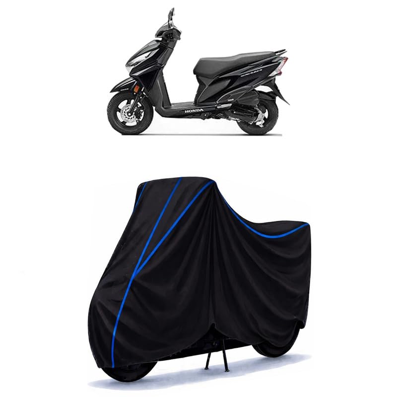 Image of Scooty Cover Water Resistant for Grazia 150 CC | Universal Scooter & Bike Cover | Heavy Duty UV Dust, Rain & Scratch Protection | Elastic Fit All Weather Indoor Outdoor | Black with Blue Piping