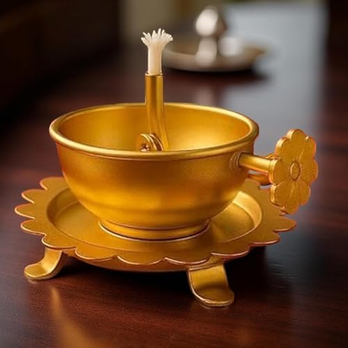 Image of Sanvatsar Traditional Brass Incense Burner, Gold, Decorative Dome Design with Lattice Pattern, Smoke Diffuser for Home (Brass Akhand Jyot Diya)