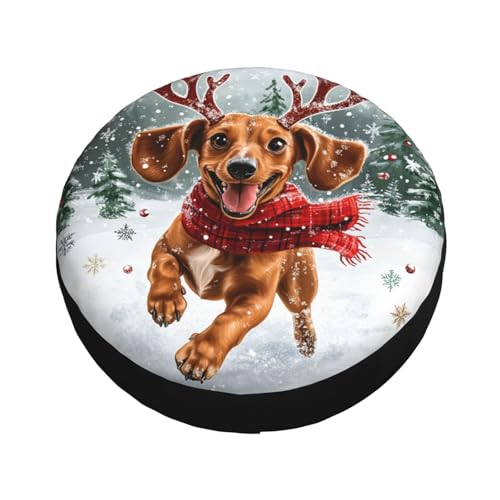 Image of Christmas Dog Spare Tire Cover Winter Weatherproof Universal Wheel Protectors Christmas New Year Wheel Covers for Rv Camper Travel Trailer SUV Truck 17 Inch Holiday Xmas Decor
