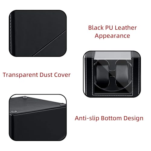 Image of Double Automatic Watch Winder Box, Automatic Watch Display Storage Rotation Wristwatch Box with 2 Slots-Black (CLASSIC)