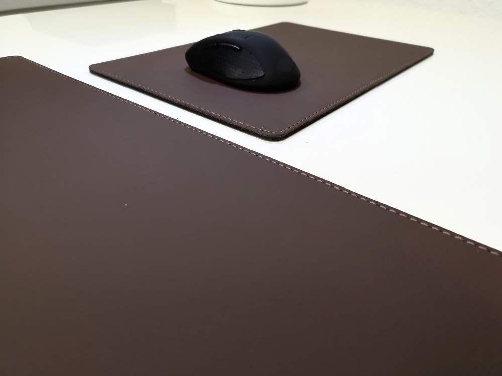 Gewinkelte Schreibtischunterlage mit Kantenschutz + Mousepad Echt Leder Braun 90 x 47 Echt Nappaleder glatt