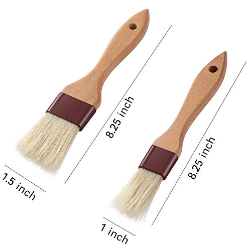 1 Inch & 1.5 Inch Pastry Brush Natural Boar Bristle Basting Brush Kitchen Oil Brush With Beech Wooden Handle And Hanging Rope String Grill Bbq Sauce Baster Baking Cooking Marinade Brushes (Pack Of 2) #TOP1