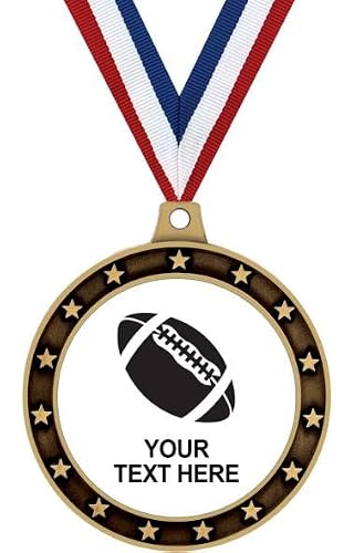 Football Custom Text Medals 10 Pack – Football White Personalized Value Pack of 10 Gold Medal Awards