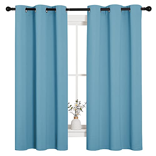 Image of NICETOWN Window Treatment Thermal Insulated Solid Grommet Room Darkening Curtains /Drapes for Bedroom (Set of 2 Panels, 42 by 63 inches Long, Teal Blue=Light Blue)