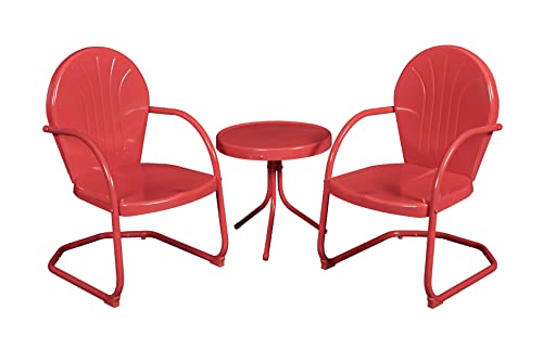Ricnod Patio Bistro Set Retro Metal Outdoor Seating Set Conversation Set 3 Piece, 2 C-Spring Motion Chairs & Side Table, Dark Red (Rics03) #TOP5
