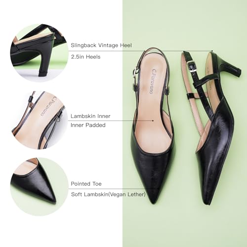 Image of C.Paravano Kitten Heels for Women Pointed Toe Slingback heeled Sandal Pumps