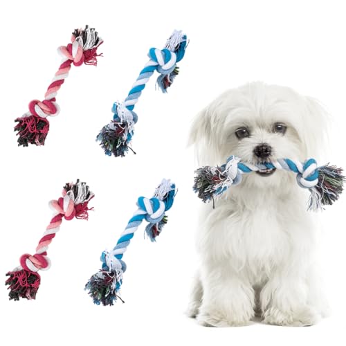 Set di 4 giocattoli per cani, giocattoli per cuccioli, giocattoli da masticare per cuccioli, giocattoli di corda per cani, adatti per razze di piccola taglia.