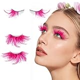 Ciglia artificiali carnevale, 2 paia ciglia finte rosa per feste, cosplay, feste a tema, carnevale, mascherate, palcoscenico, Halloween