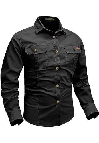 Zyvrenix Men's Long Sleeve Button Down Cotton Shirts with Pockets Black M - image 1