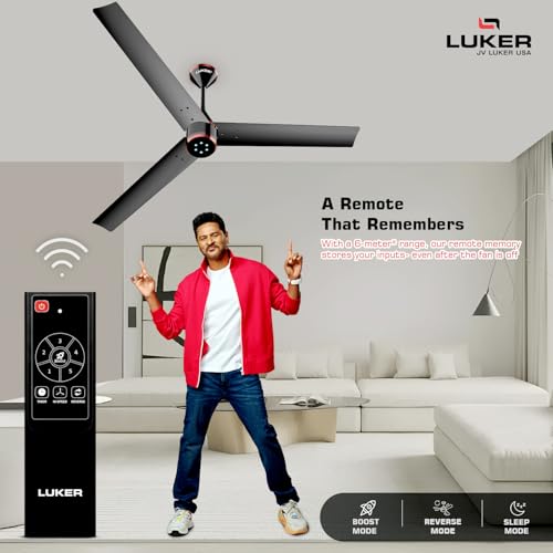 Image of LUKER JVLuker USA Crown 1200mm BLDC Ceiling Fans with Remote, BEE 5 star Rated Energy Saving Ceiling Fan for Living Room, High Air Delivery, Black-Black-Black-Copper