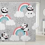 Feelyou Panda Shower Curtain Cute Animal Pattern Bath Curtain for Bathtubs Panda Bear Printed Bathroom Shower Curtain Set Cartoon Giant Panda Waterproof Curtains Stalls Decor 72'x72'