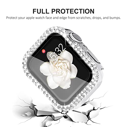 NewWays 2 Pack Compatible with Apple Watch Case 41mm Built-in Screen Protector,Women Diamond Bling Cases for iWatch Series 9 8 7,Silver/Clear - Image 4