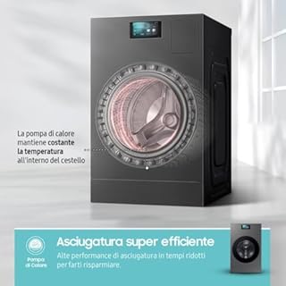 Samsung Lavasciuga Bespoke AI Laundry Combo WD18DB8995BZT2, 18+11 kg, Wifi, Pompa di Calore, Super Speed, Display AI home, AI Wash & Dry, Carica Frontale, 68.6l x 11h x 87.5p cm