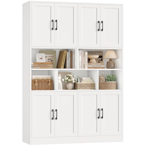 HORSTORS 71' Tall Storage Cabinet, Large Kitchen Cabinet with Deep Shelves and Doors, 47' Freestanding Display Shelf with Storage for Home Office, Living Room, White